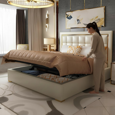 Łóżko Podkładka Design Luksusowe łóżko podwójne Szare 180x200cm Sleep Pokój Skóra Hotel