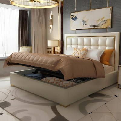 Łóżko Podkładka Design Luksusowe łóżko podwójne Szare 180x200cm Sleep Pokój Skóra Hotel