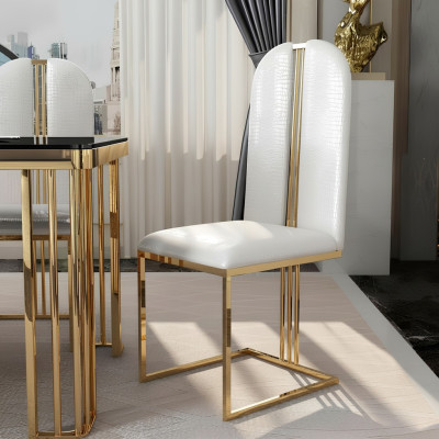 Stal nierdzewna Krzesło jadalnia Skóra Krzesło Krzesła Stal nierdzewna Designer Gold