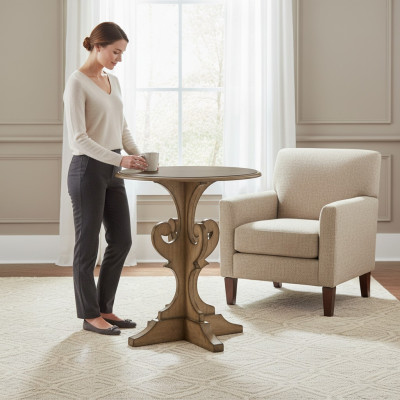 Kanapa Tabela Drewno Sofa Okrągły projekt boczny stoły wiejski salon