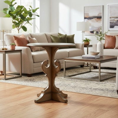 Kanapa Tabela Drewno Sofa Okrągły projekt boczny stoły wiejski salon