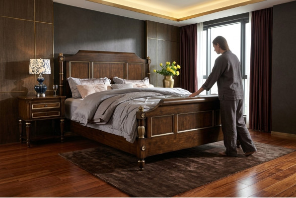 Designerskie Łóżko Classic Drewno Hotel łóżko Double Sleep Pokój Luxury 180x200 Nowość