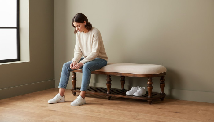 Stołek Ottoman Foot Meble Ławki mieszkalne Siedziba Skóra Beige Design Włókienniczy