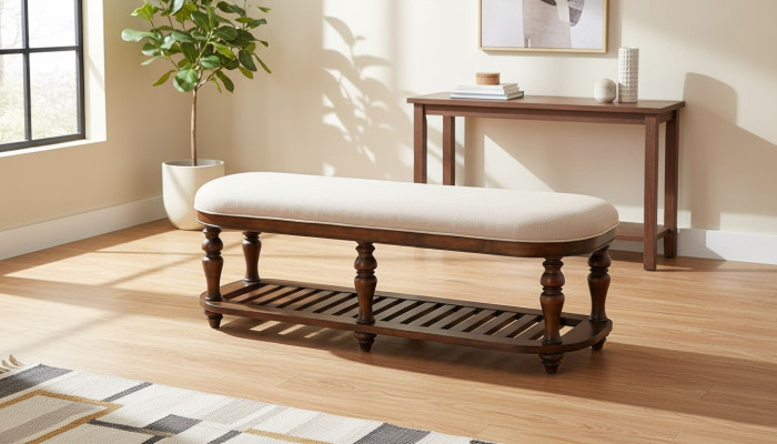 Stołek Ottoman Foot Meble Ławki mieszkalne Siedziba Skóra Beige Design Włókienniczy