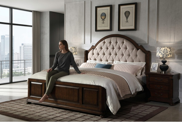 Łóżko łóżko tapicerowane Luxury Double Sypialnia Drewno Skóra łóżko Chesterfield Meble