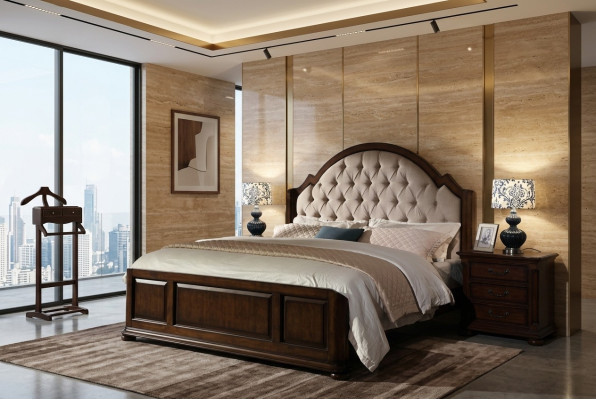 Łóżko łóżko tapicerowane Luxury Double Sypialnia Drewno Skóra łóżko Chesterfield Meble