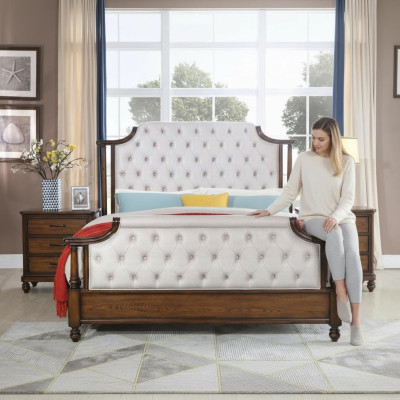 Łóżko 2x Stolik nocny 3 szt. Sypialnia Zestaw łóżek nowy luksusowy Chesterfield 180x200