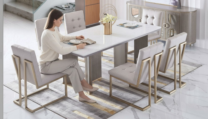 Designerska Jadalnia Pokój Krzesło Zestaw Metal Włókienniczy Fotel 6x Lounge Krzesła
