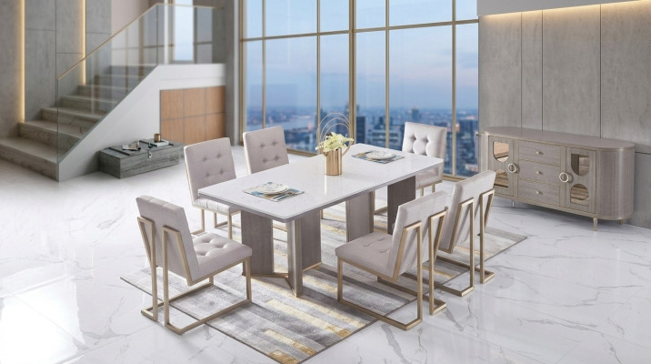 Designerska Jadalnia Pokój Krzesło Zestaw Metal Włókienniczy Fotel 6x Lounge Krzesła