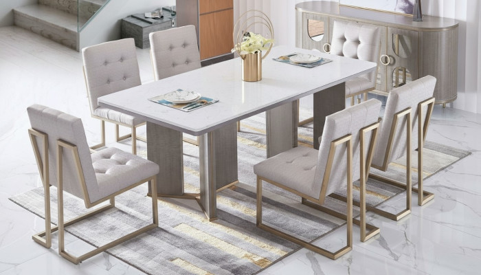 Designerska Jadalnia Pokój Krzesło Zestaw Metal Włókienniczy Fotel 6x Lounge Krzesła