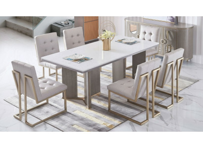 Designerska Jadalnia Pokój Krzesło Zestaw Metal Włókienniczy Fotel 6x Lounge Krzesła