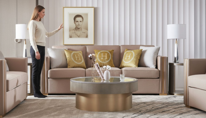 Trzyosobowa Design Podkładka Siedziba Włókienniczy Sofa 3 miejsce do siedzenia Meble Beżowy New Luxury Meble