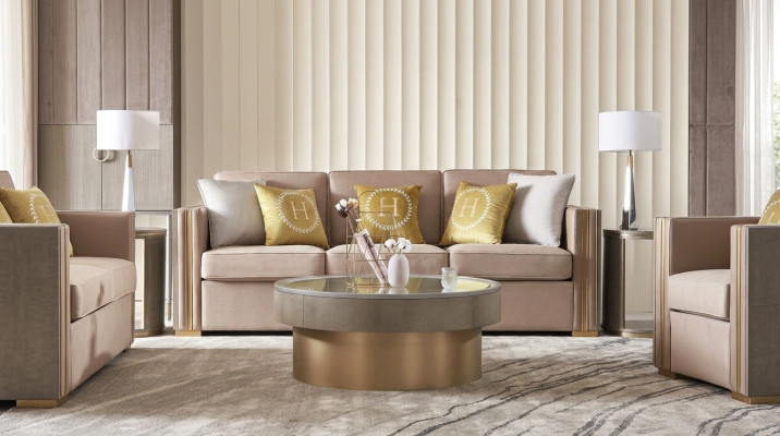 Trzyosobowa Design Podkładka Siedziba Włókienniczy Sofa 3 miejsce do siedzenia Meble Beżowy New Luxury Meble