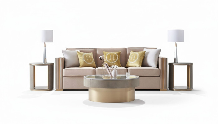 Trzyosobowa Design Podkładka Siedziba Włókienniczy Sofa 3 miejsce do siedzenia Meble Beżowy New Luxury Meble