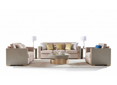 Designerska Kanapa Siedziba Podkładka 3+1 miejsce do siedzenia Beżowa Stal nierdzewna Ustawić Sofa Aksamit Nowość