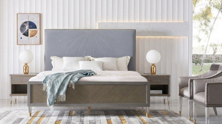 Skóra Łóżko Podwójne łóżko Szare 180x200 łóżko Podkładka Luxury Double