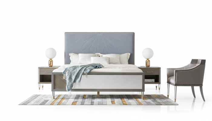 Skóra Łóżko Podwójne łóżko Szare 180x200 łóżko Podkładka Luxury Double