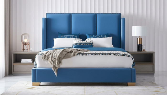 Sypialnia Design luksusowe łóżko podwójne 180x200 Włókienniczy z ramą niebieską