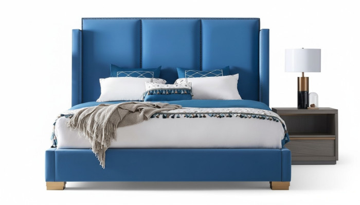 Sypialnia Design luksusowe łóżko podwójne 180x200 Włókienniczy z ramą niebieską