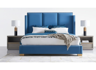 Łóżko Skóra 2x Stolik nocny 3 szt. Sypialnia Zestaw Meble Modern Luxury