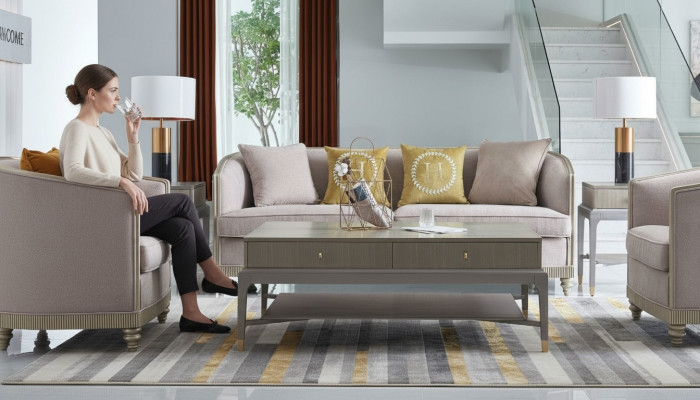 Designerska Kanapa Siedziba Podkładka 3+1+1 miejsce do siedzenia BeigeTextil Ustawić Sofa Aksamit Nowość