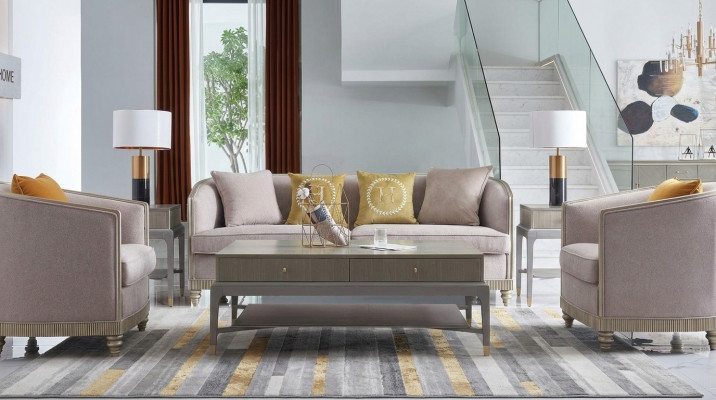 Designerska Kanapa Siedziba Podkładka 3+1+1 miejsce do siedzenia BeigeTextil Ustawić Sofa Aksamit Nowość