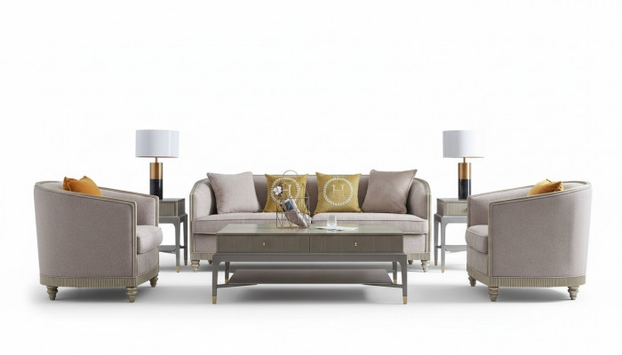Designerska Kanapa Siedziba Podkładka 3+1+1 miejsce do siedzenia BeigeTextil Ustawić Sofa Aksamit Nowość