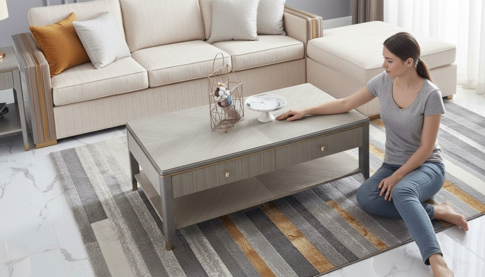 Klasyczny, luksusowy designerski stolik kawowy, dekoracyjna sofa do salonu, stolik boczny
