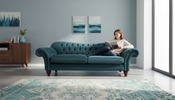 Sofa Luxury Włókienniczy Chesterfield Couch Sofy Podkładka Duże 3 miejsce do siedzenia Ustawić