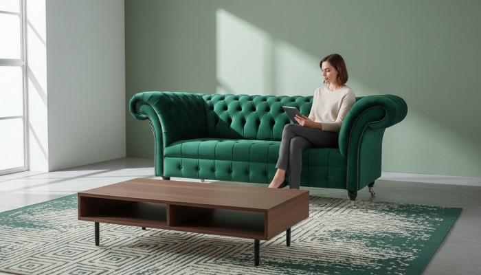 Chesterfield Green 2 miejsce do siedzenia Kanapa Podkładka Sofy Kanapy Design Sofa Club Włókienniczy