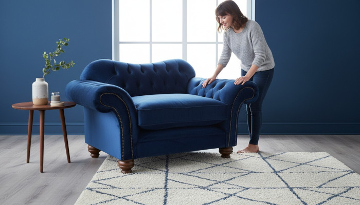 EarsFotel Fotel Television Design Podkładka Sofa Kanapa Chesterfield Włókienniczy Niebieski