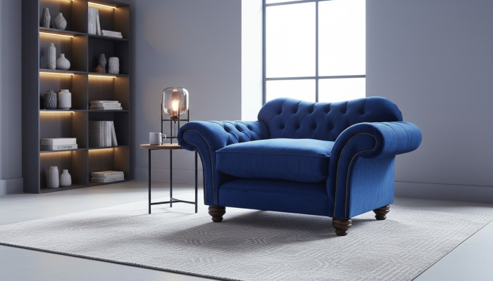 EarsFotel Fotel Television Design Podkładka Sofa Kanapa Chesterfield Włókienniczy Niebieski
