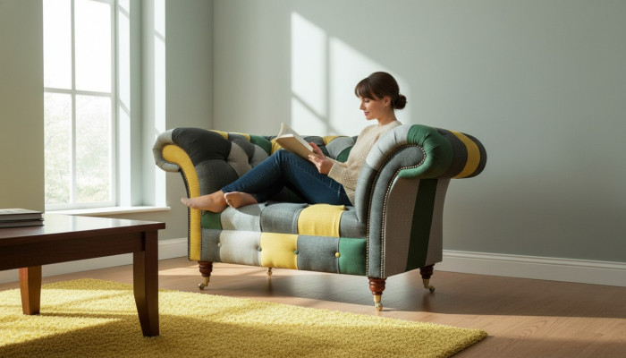 Chesterfield Fotel TV Couch 1,5 miejsce do siedzenia Sofa Włókienniczy Material Couches Podkładka