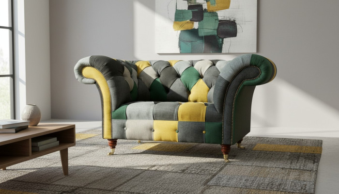 Chesterfield Fotel TV Couch 1,5 miejsce do siedzenia Sofa Włókienniczy Material Couches Podkładka