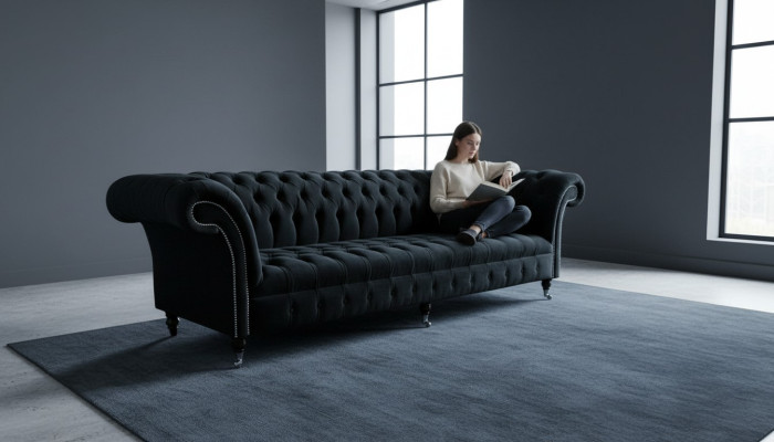 Chesterfield Sofa 4 miejsce do siedzenia Duża Podkładka Design Couches Sofy Ustawić