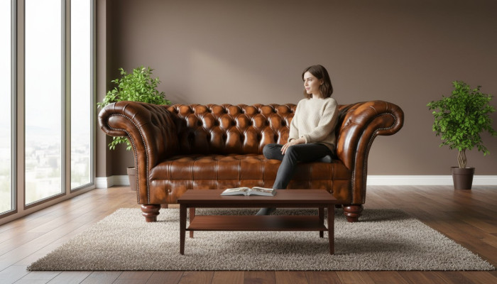 Design Chesterfield Sofa 2 miejsce do siedzenia Brown Couch Podkładka Sofy Sofa do Salonu Nowość