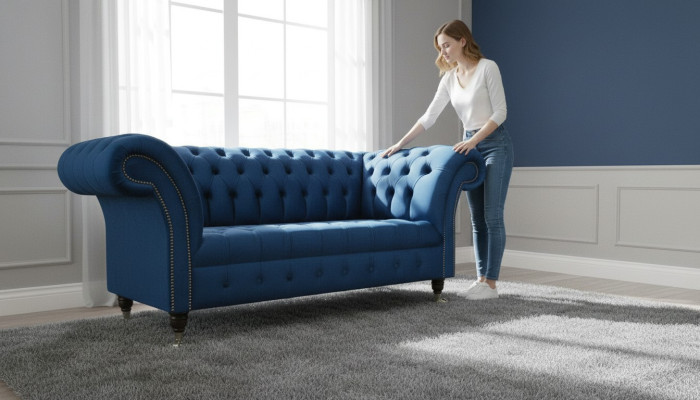 Design Chesterfield Zestaw sofowy 2 miejsce do siedzenia Sofa Włókienniczy Blue Podkładka Sofas Blue