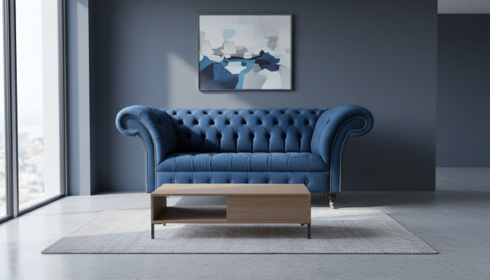 Design Chesterfield Zestaw sofowy 2 miejsce do siedzenia Sofa Włókienniczy Blue Podkładka Sofas Blue