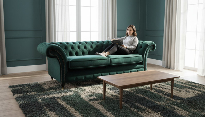 Klasyczna kanapa Chesterfield Podkładka Sofa Sofy Aksamit 3 miejsce siedzące Chester