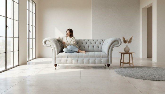 Chesterfield 2 miejsce do siedzenia Salon Sofa Sofa Podkładka Włókienniczy Materiał Ustawić Nowy