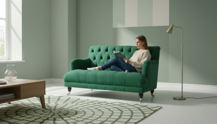 Chesterfield Fotel Couch Podkładka Sofa Couches 1,5 miejsce siedzące Single Seater Green Włókienniczy