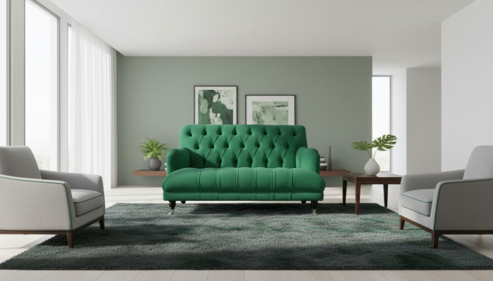 Chesterfield Fotel Couch Podkładka Sofa Couches 1,5 miejsce siedzące Single Seater Green Włókienniczy