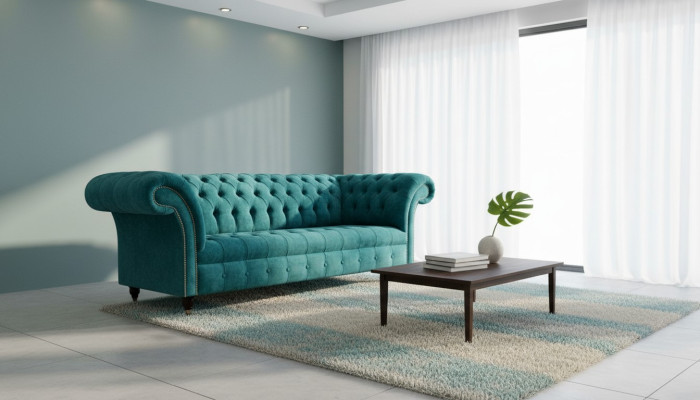 Chesterfield Couch Podkładka Sofas Classic Włókienniczy Turkis 3 miejsce do siedzenia Material