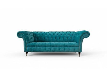Chesterfield Couch Podkładka Sofas Classic Włókienniczy Turkis 3 miejsce do siedzenia Material