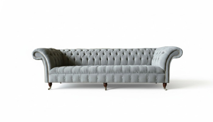 Szary Duża Sofa Couch Chesterfield 265cm Podkładka Sofy 4 miejsce do siedzenia Skóra