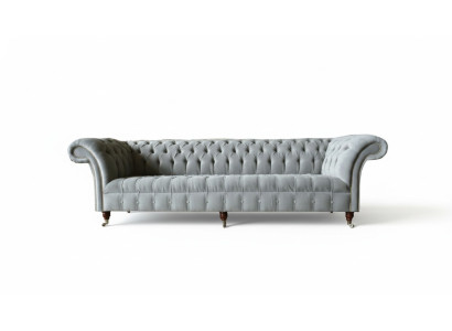 Szary Duża Sofa Couch Chesterfield 265cm Podkładka Sofy 4 miejsce do siedzenia Skóra