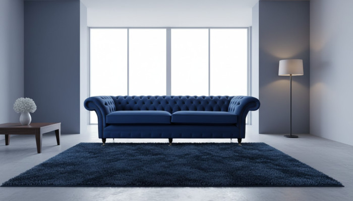 Niebieska xxl Duża Sofa Couch Chesterfield 265cm Podkładka Sofy 4 miejsce do siedzenia