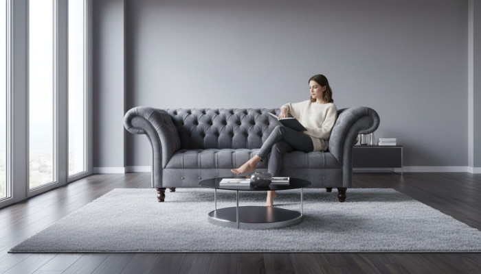 Chesterfield 3 miejsce do siedzenia Salon Kanapa Sofa Podkładka Siedziba Włókienniczy Ustawić Gray
