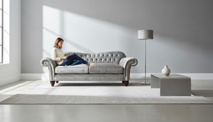 Sofa trzyosobowa 3 Siedziba Couch Chesterfield Podkładka Siedziba Ustawić Aksamit Szary