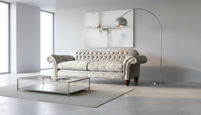 Sofa trzyosobowa 3 Siedziba Couch Chesterfield Podkładka Siedziba Ustawić Aksamit Szary